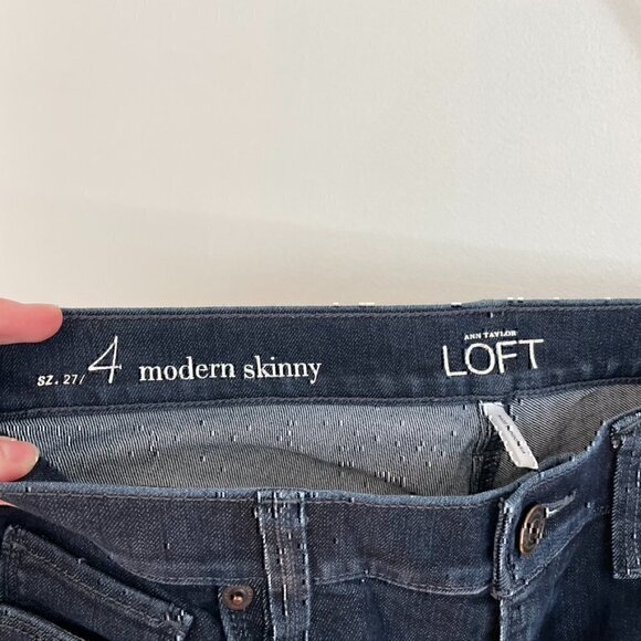 ANN TAYLOR LOFT Modern Skinny Jeans Dark Wash Zip Fly Full Length sz 4 / 27 W27 - Picture 6 of 12